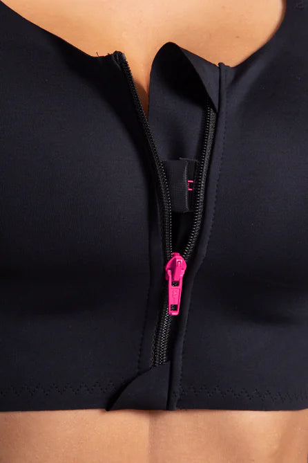 Zipper front  post-operative compression bra black 