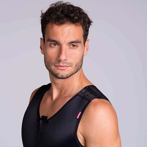 Post surgical male compression bodysuit sleeveless black