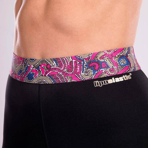 Black compression leggings with multicolour waistband
