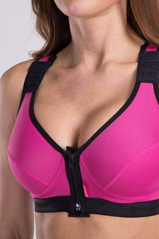 Compression sports bra zipper front pink