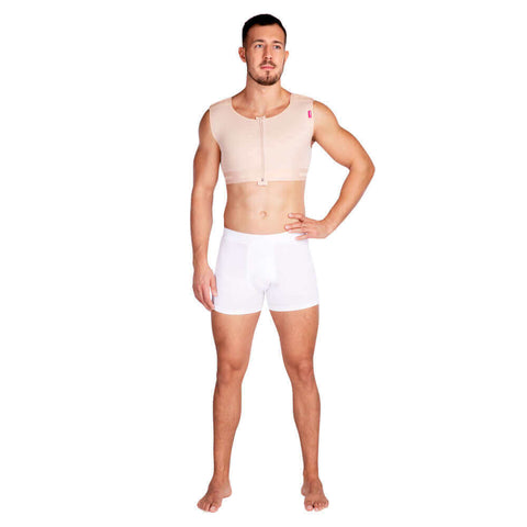Post surgical male compression beige gynecomastia vest