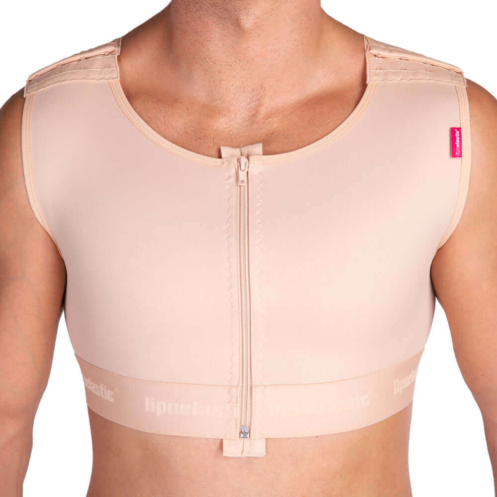 Male compression vest beige zipper front