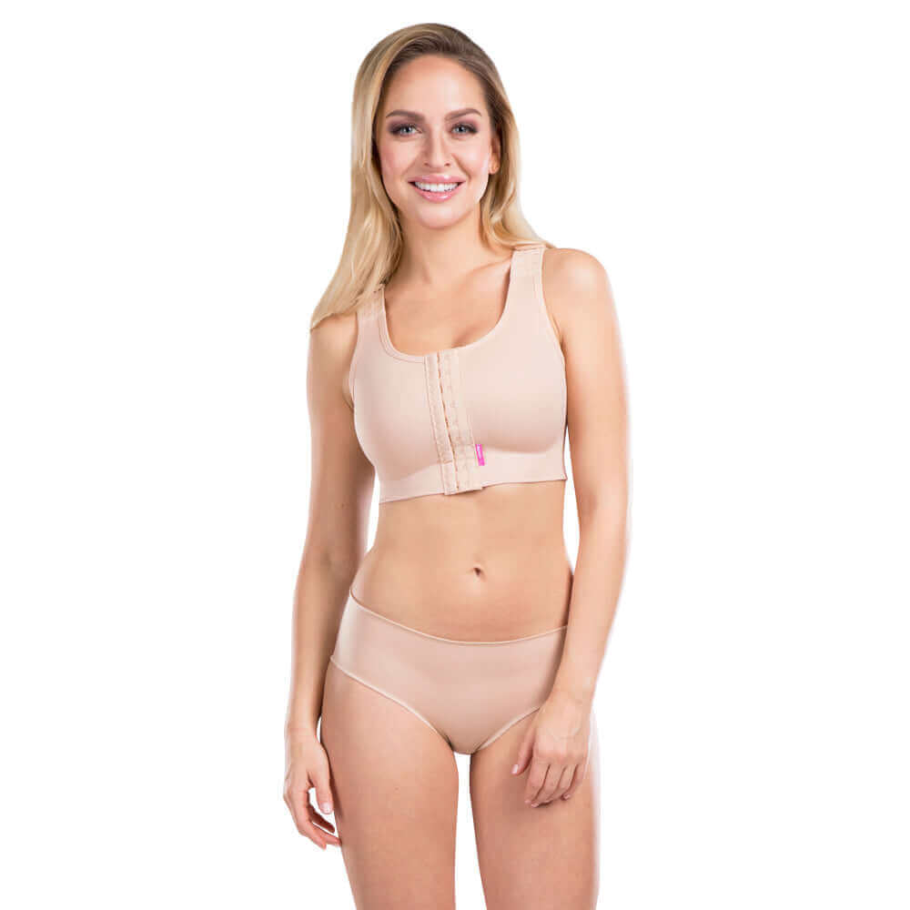 High back compression bra plus size beige