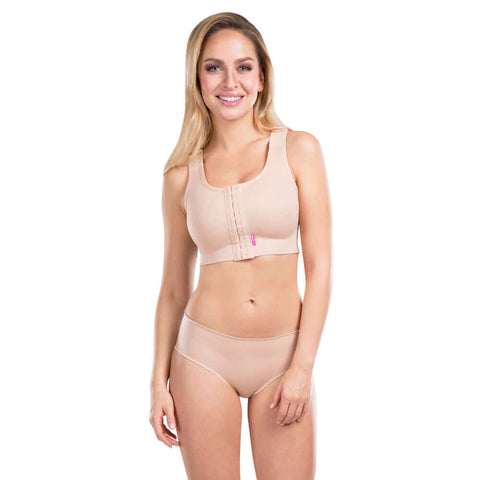 High back compression bra plus size beige