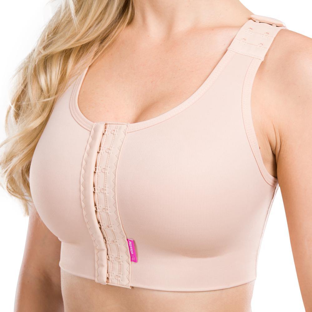 High back compression bra beige hook & eye closure