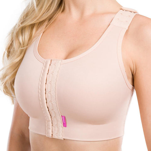 High back compression bra beige hook & eye closure