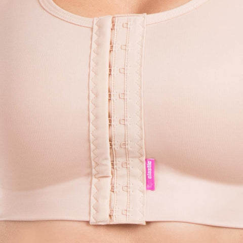 High back compression bra beige front closure