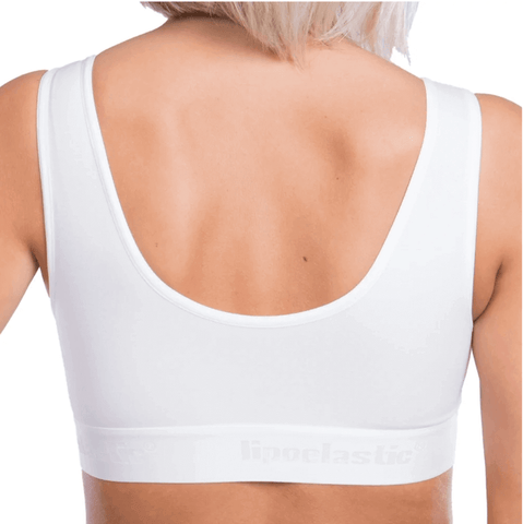 Post-operative zipper front compression bra white