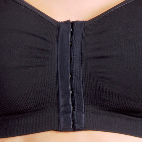 black bra with two prosthesis pockets with front closure