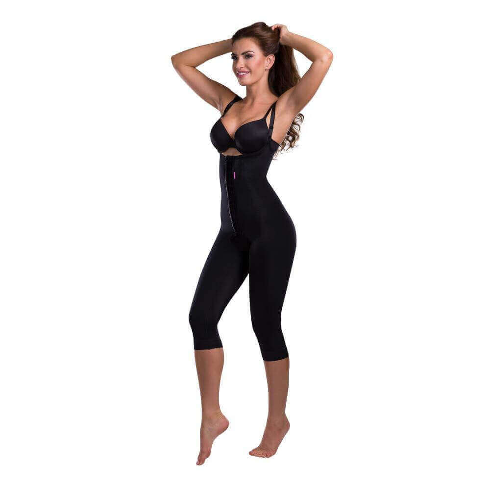 High back compression garment below knee black